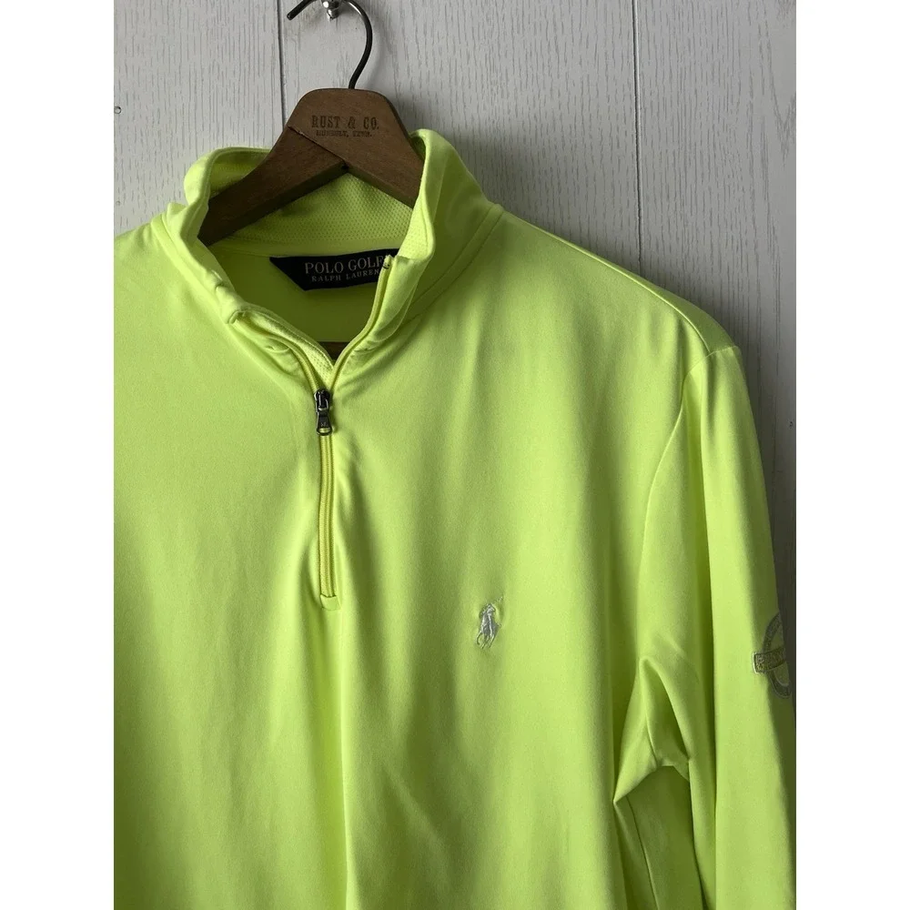 Ralph Lauren Polo Golf Mens M Neon Green Quarter Zip Performance Pullover PONY